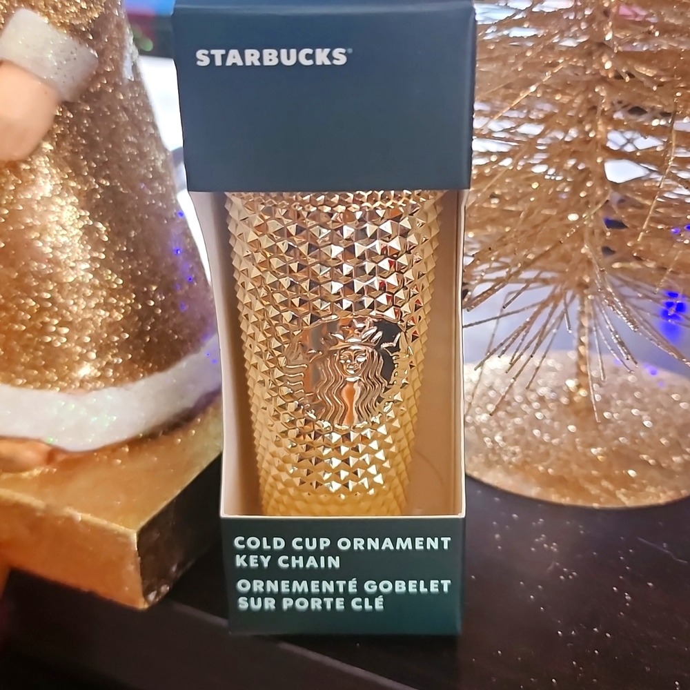 🌲🌲🎁starbuck Gold holiday cold cup ornament Keychain